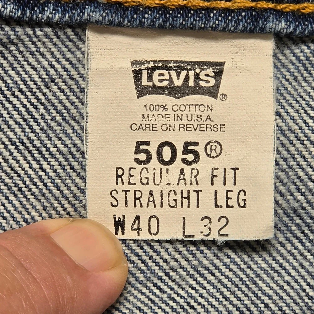 Vintage Orange Tab 505 Regular Straight Jeans Mens 40x32 Blue Levis Made in USA